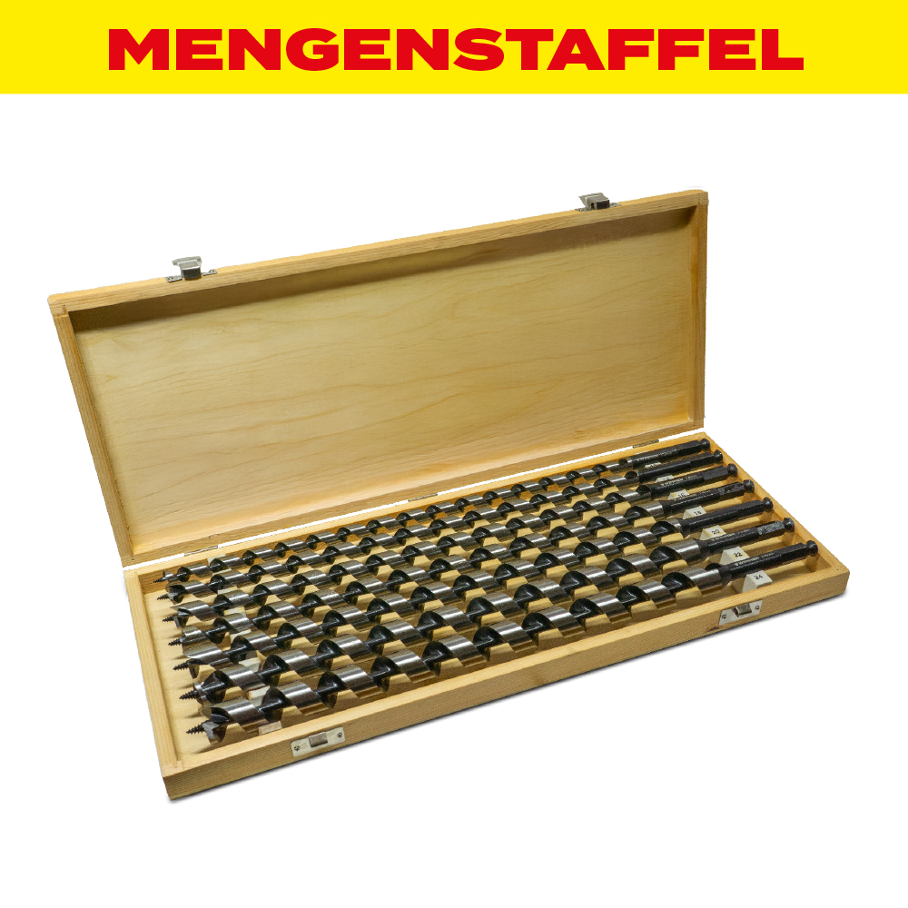 MENGENSTAFFEL Schlangenbohrer Kassette 7-teilig 460 mm 12-14-16-18-20-22-24 mm