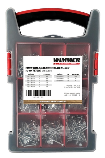 [71999] Torx Holzbauschrauben - Sortiment 1.310-teilig, Schabenut, Fräsrippen  