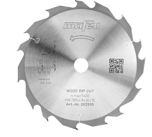 [092598] Mafell Sägeblatt KBS-WL 280 GT HW, 280 x 2,8 x 30 mm, Z15-5, WZ/FZ, Wood Rip Cut