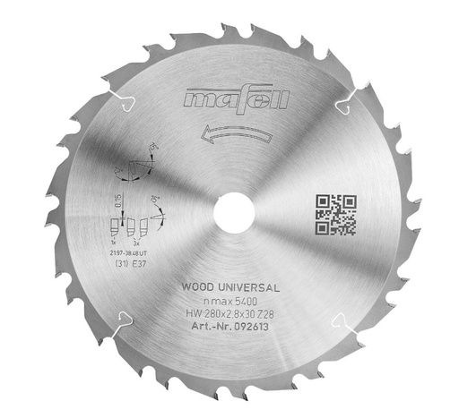 [092613] Mafell Sägeblatt KSB-WU 280 GT HW, 280 x 2,8 x 30 mm, Z28-4, 3WZ/FZ, Wood Universal